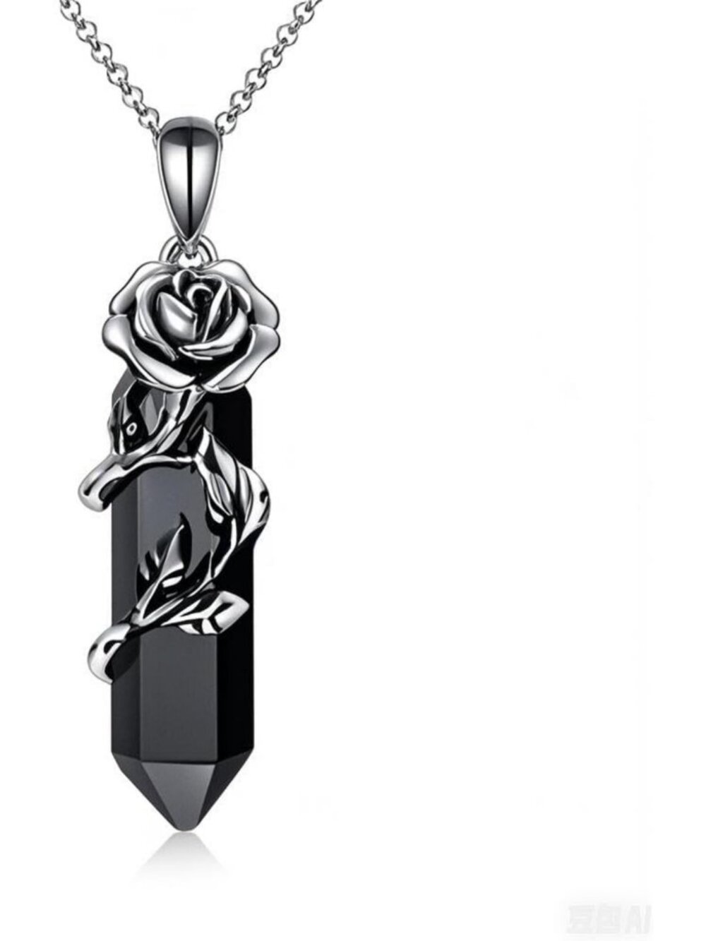 Rose & Green Quartz Healing Crystal Necklace - Sterling Silver Flower Pendant